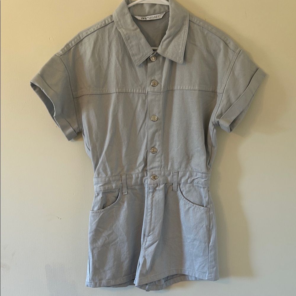Zara Gray Button-Up Romper